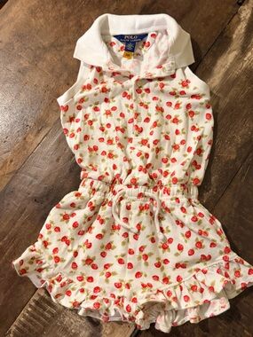 Polo by Ralph Lauren White Romper with Red Strawberry Print